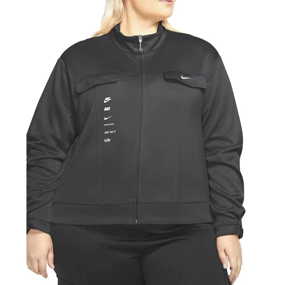 Nike‎ Sportswear Swoosh Polyknit Jacket Women 1X Black Full Zip Track Athletic